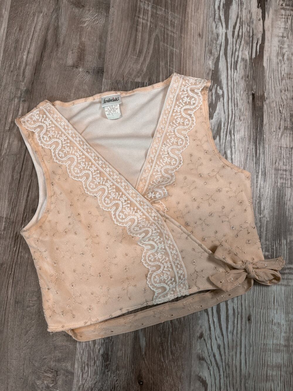 vintage frederick's of hollywood yellow/cream lace top